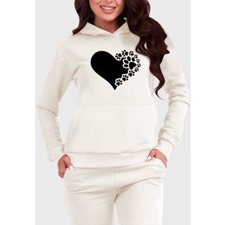 Blusa de Frio Moletom Flanelado Benellys Coração de Patas Canguru Off White