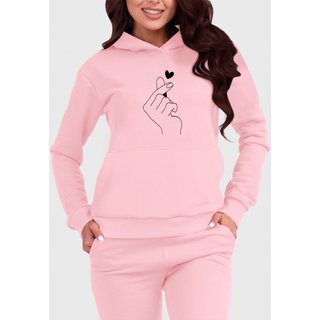 Blusa de Frio Moletom Feminino Canguru Mão Coreana Benellys Rosa Claro