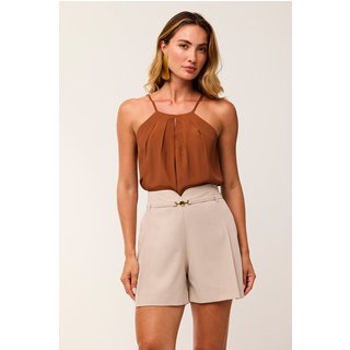 Blusa De Alças Lisa Com Cava Americana Marrom Sândalo Charry