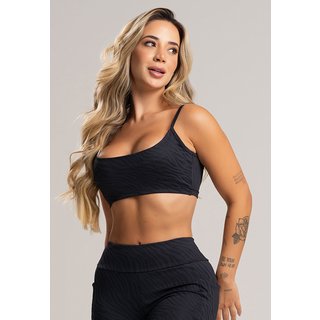 Top Fitness MVB Modas Cropped Alcinha Costas Abertas Feminino Academia Jacquard Preto