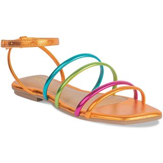 Sandália Feminina Rasteirinha Tiras Colorida Confortável Leve Moda Multicolorido
