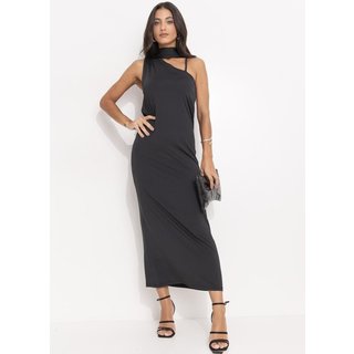 Vestido Feminino Preto Assimétrico Em Malha Fria Quintess