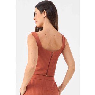 Top Cropped PKS Alfaiataria Risca Giz Terracota