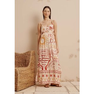 Vestido Longo Recortes Com Ponteiras Estampado Marahú