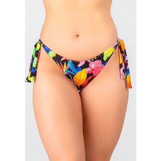 Calcinha de Biquíni Summer Soul Empina Bumbum Com Amarração Folhagem Preto