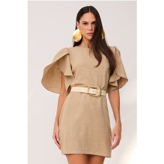 Vestido Curto Liso Decote Redondo Bege Desertico Charry