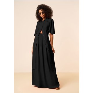 Saia Maria Valentina Evasê Alta Longa Preto