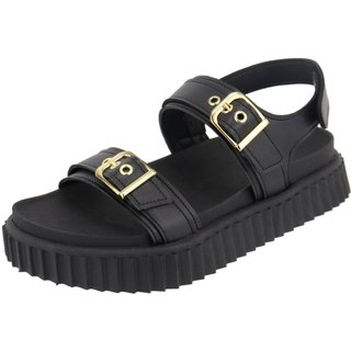Sandalia Papete Flatform Feminina Fivelas Preta Sola Alta Tellini Store