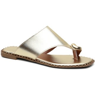 Sandália Feminina Rasteira Dourada Detalhe Dourado Santa Rosa