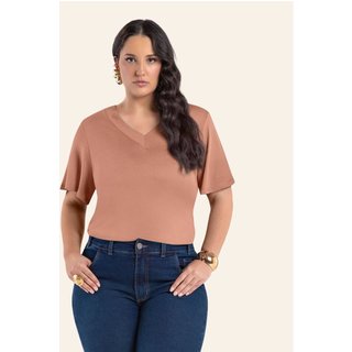 Blusa Visco Tricot Plus Size Secret Glam Marrom