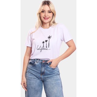 Tshirt Blusa Feminina Coqueiros California Estampada Manga Curta Camiseta Camisa Branco