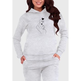 Blusa de Frio Moletom Feminino Canguru Mão Coreana Benellys Cinza Claro