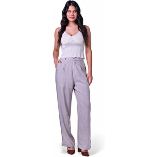 Calça Feminina Listrada Viscose Caqui Escuro Incolor