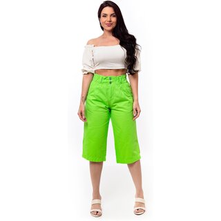 Bermuda Calça Pantacourt Restrito Jeans Cós Elástico - VERDE