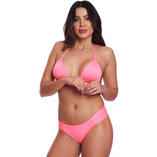Conjunto Biquíni Feminino Cortininha Com Calcinha Tanga FMF Rosa