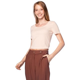 Blusa Cropped Feminina Cativa Ribana Rosa Claro