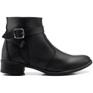 Bota Feminina Cano Curto Coturno Fivela Preta