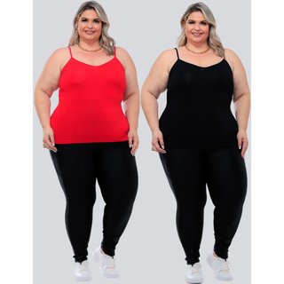 Kit 2 Peças Regata Plus Size Feminina Básica GARAIS MODA Alcinha Fina Leve estilo Casual moda Verão Blogueira Preto Vermelho