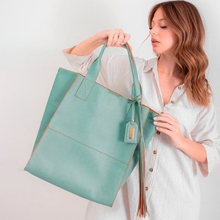 Bolsa Feminina Em Couro Tiracolo Verde TIffany Com Laranja "Edneia Nascimento"""