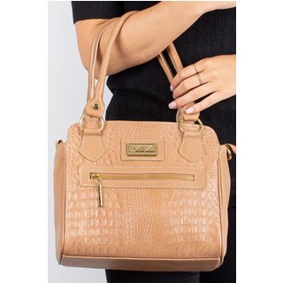 Bolsa de couro croco Amélia - Bege