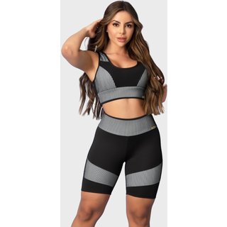 Conjunto Fitness Tarelles Top Short 3D Preto e Branco