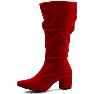 Botas Femininas Sloutchy Lirom Cano Alto Longo Inverno Camurça Vermelha
