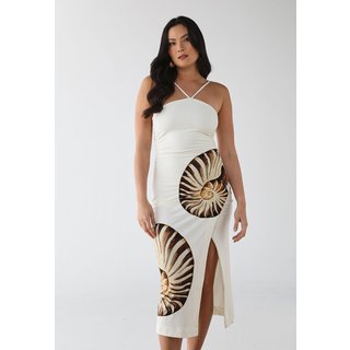 Vestido Feminino FARM Midi Estampa Conchas Branco