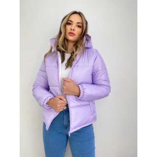 Jaqueta Puffer Longa Lilás Com Capuz Removível