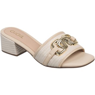 Sandália Feminima GiGiL Tamanco Mule Casual Enfeite Metalizado Salto Bloco Off White