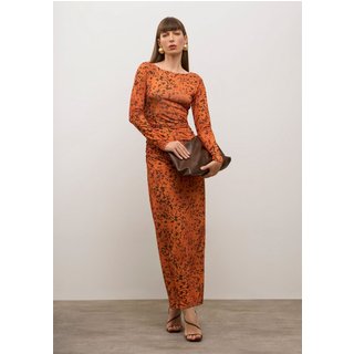 Vestido Iódice Ajustado Gola Alta Manga Longa Longo Laranja