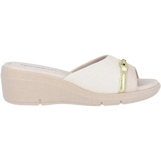 Tamanco Piccadilly Cecília Salto Anabela Médio Feminino - Bege - piccadilly
