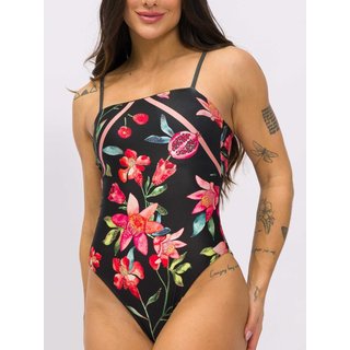 Body Maiô Modelador Luxo Decote Reto Premium Alcinha Romã Multicolorido