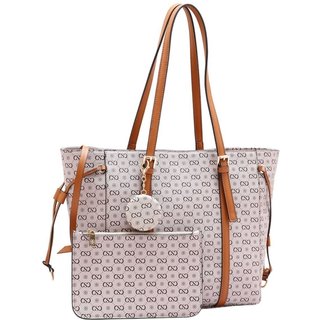 Kit 2 peças Bolsa Ombro + Nécessaire Feminina Chenson Monograma Elegance 3485406 Bege