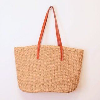 BOLSA DE PRAIA PALHA C/ ALÇA DE OMBRO E C/ FORRO MARROM-POSITANO - Bege - MELLOW BRAZIL