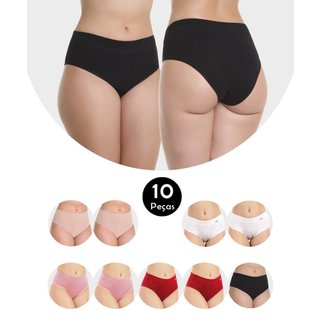 Kit 10 Calcinha IMI Lingerie Pós Parto Algodão Gestante Maternidade Cós Alto Silvana Multicolorido