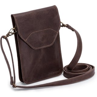 Bolsa Carteira Couro Legitimo Documento/celular Crossbody MARROM ESCURO