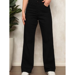 Calça Jeans Wide Leg Pantalona Feminina Preta