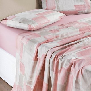 Jogo Cama Lençol Casa Scarpa Maris Casal Padrão Percalle 200 Fios Estampado 4 Peças Quadri Rosê