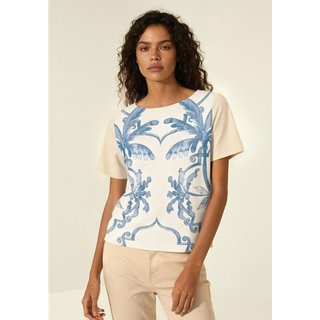 Blusa De Mangas Curtas Com Frente Estampada E Gola Redonda