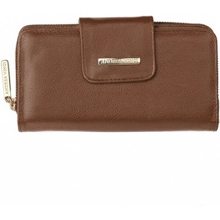 Carteira feminina de couro liso Cindy 9,5x19cm - Whisky