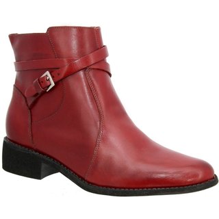 Bota em Couro Conforto Lisa Maria Paula Cano Curto Vermelha