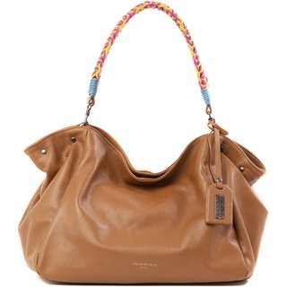 BOLSA FEMININA EM COURO TIRACOLO CARAMELO "KÉFERA NEMER"""