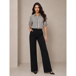 Max Camisa Tricoline Lapetry Feminina Manga Martingale Preta Social