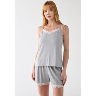 Pijama Curto Feminino Malwee Renda Cinza Mescla