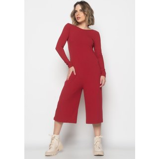 Macacão Manga Longa Salvatore Pantacourt Canelado Salvatore Fashion Vermelho