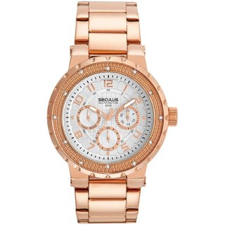 Relógio Seculus Feminino Multifunção Bisel Cristais Rose Seculus