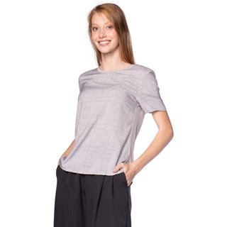 Blusa Feminina Cativa Manga Curta Detalhe Linhas Cinza