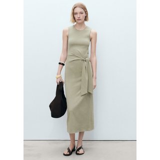 Vestido Mango Midi Amarração Bege