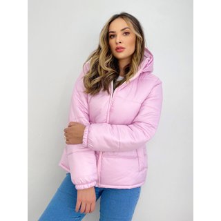 Jaqueta Puffer Longa Rosa Claro Com Capuz Removível