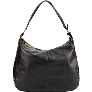 Bolsa saco grande de couro liso Carla - Preto